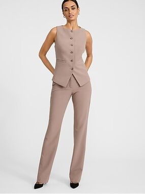 Express Taupe Sleeveless Vest & Pant Suit Set | Modern Tailored Workwear XL / 16